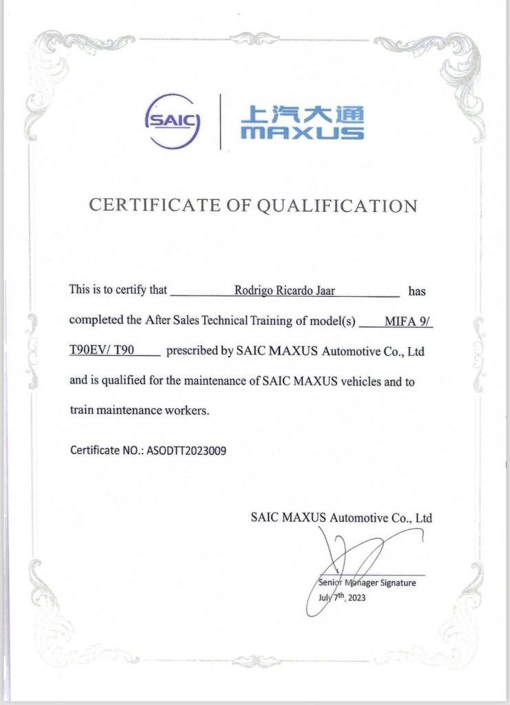 Imotors esta certificado para asistir carros Maxus
