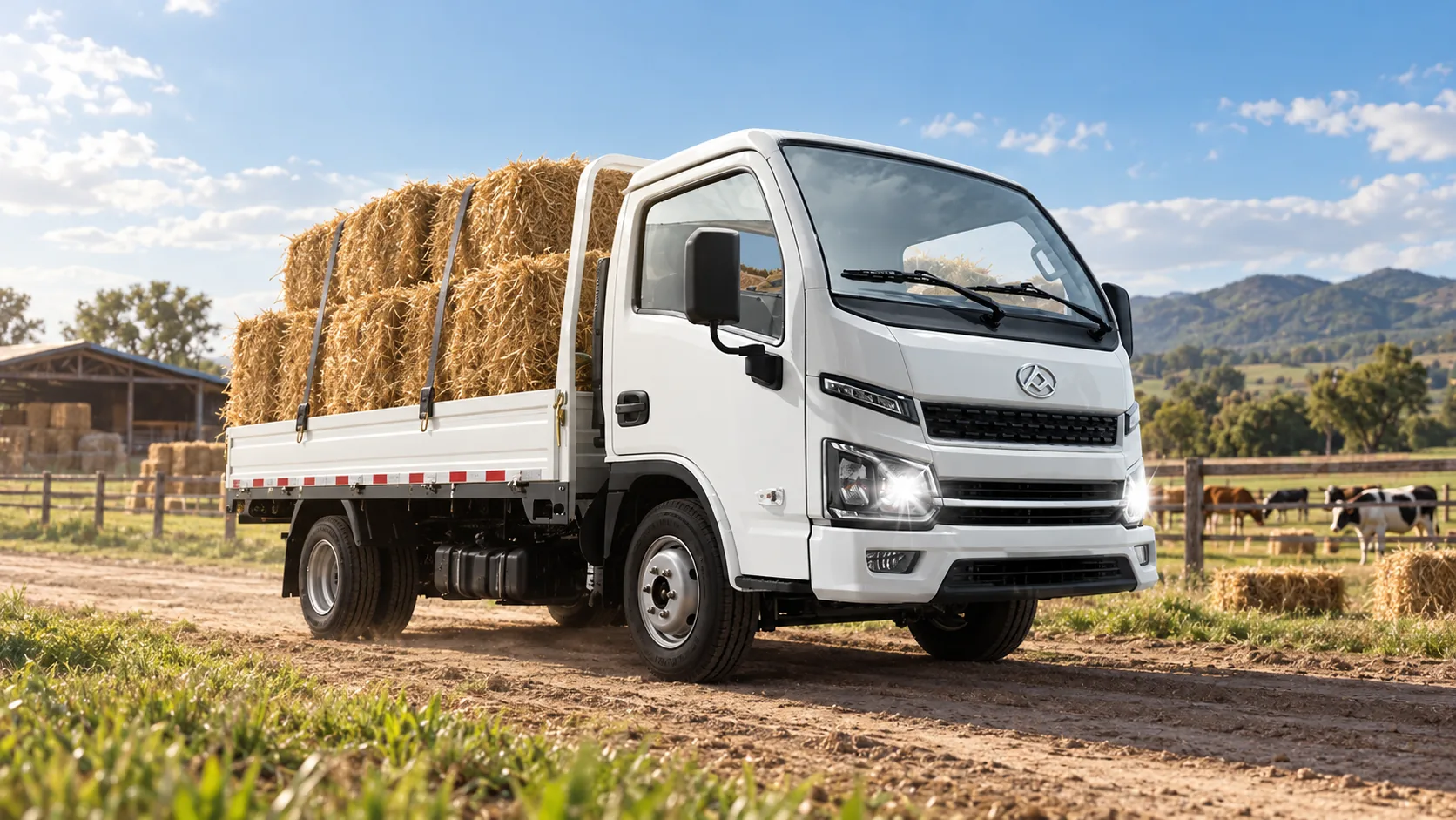 MAXUS S80 transportando pacas de heno, escena ilustrativa